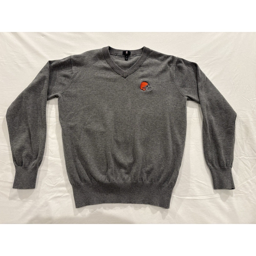 NFL Pro Line Cleveland Browns V-Neck Sweater Men's M‎ Gray 100% Cotton Logo